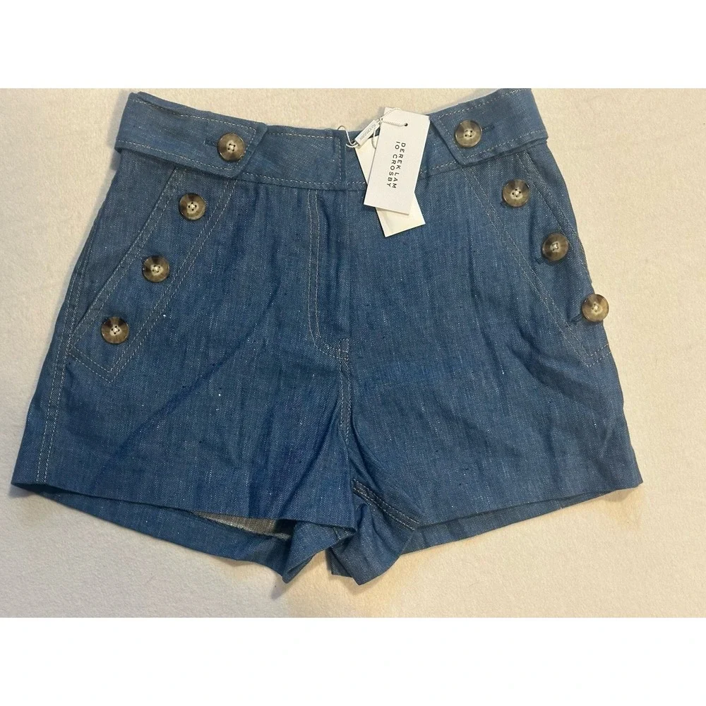 NWT Derek‎ Lam 10 Crosby Blue Chambray Linen Sailor Shorts Women's sz.4